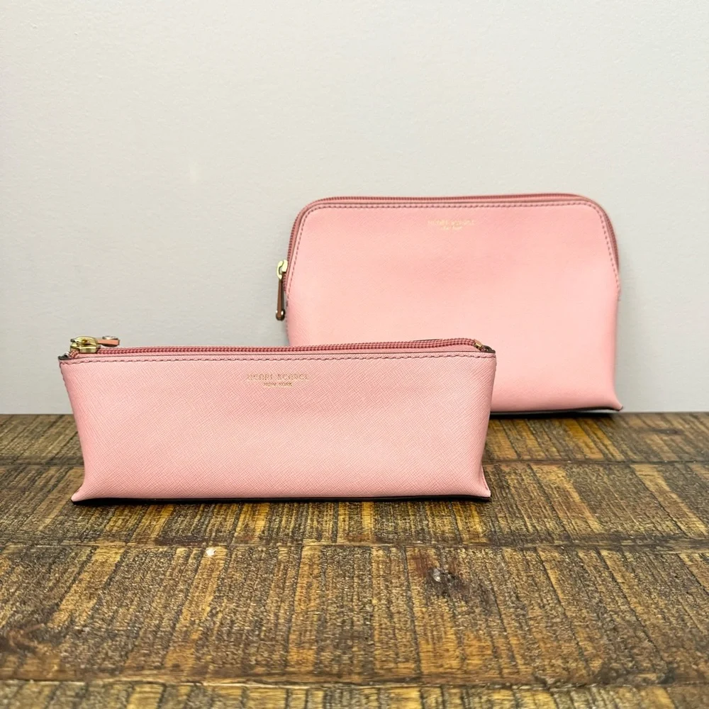 Henri Bendel West 57th Cosmetic Case Set blush pink saffiano leather